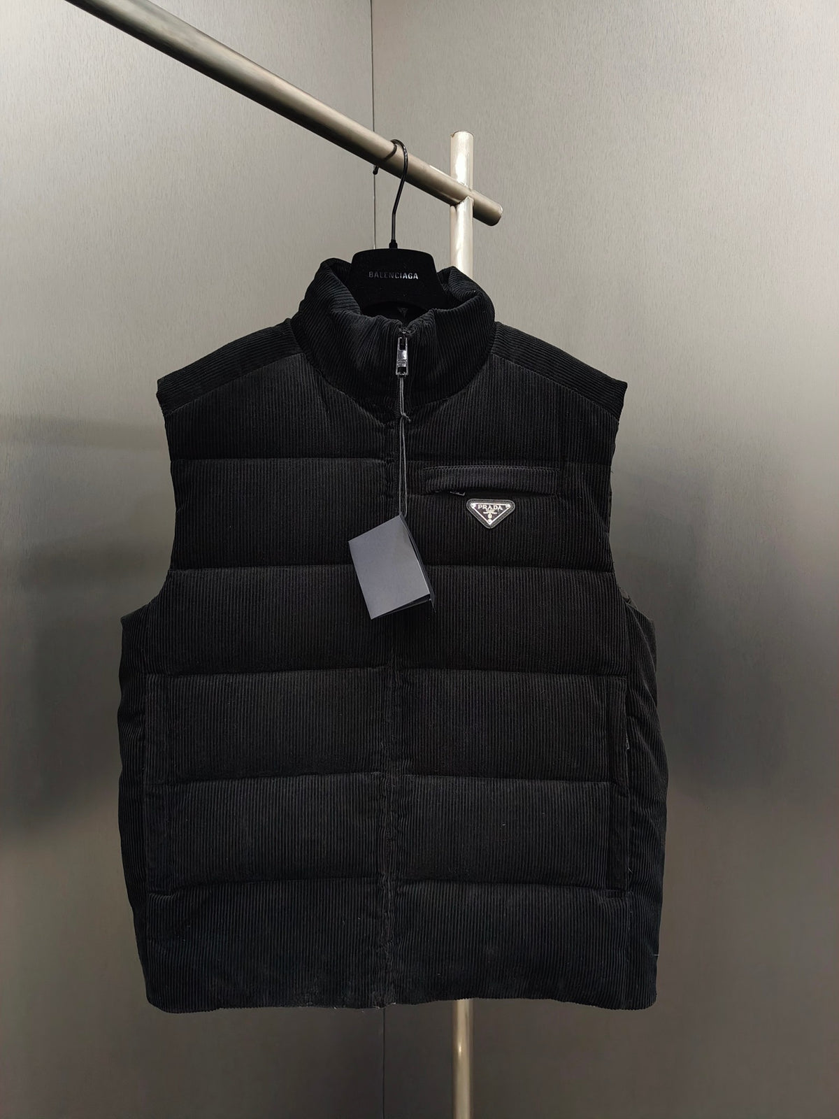 Prada Black Down-Filled Cotton Corduroy Vest