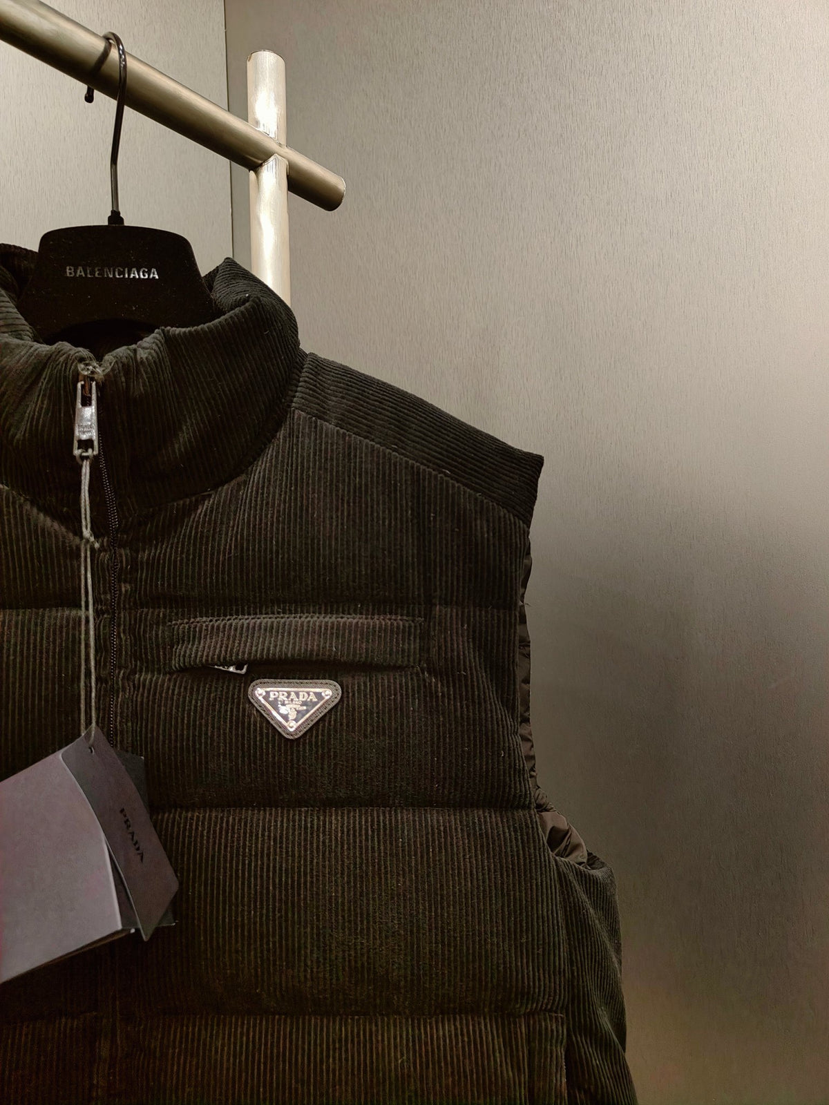 Prada Black Down-Filled Cotton Corduroy Vest