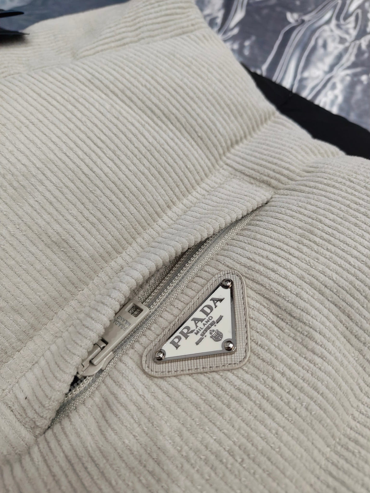 Prada Men's Off-White Down-Filled Cotton Corduroy Vest -