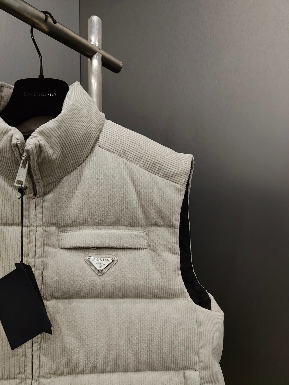 Prada Men's Off-White Down-Filled Cotton Corduroy Vest -