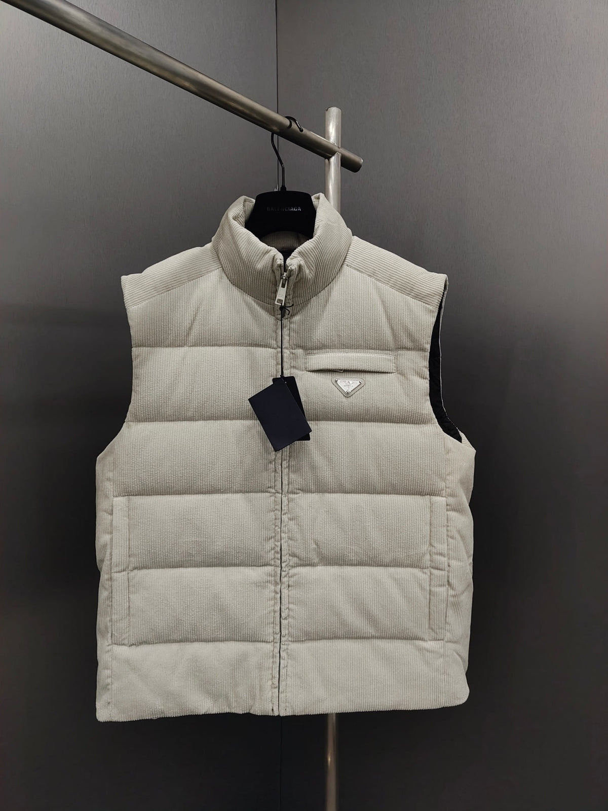 Prada Men's Off-White Down-Filled Cotton Corduroy Vest -