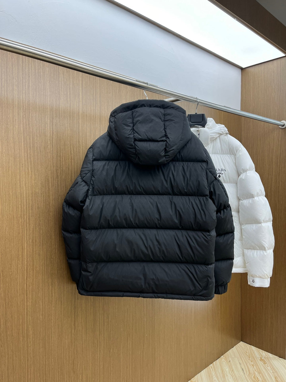 Prada Re-Nylon Embroidered Logo Hooded Down Puffer Jacket