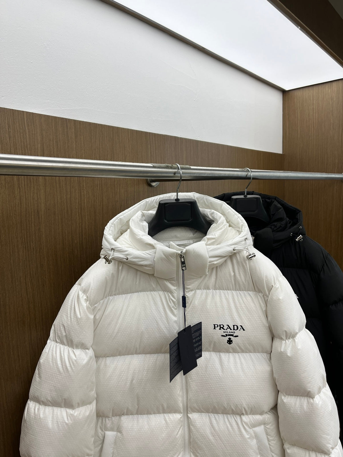 Prada Re-Nylon Embroidered Logo Hooded Down Puffer Jacket