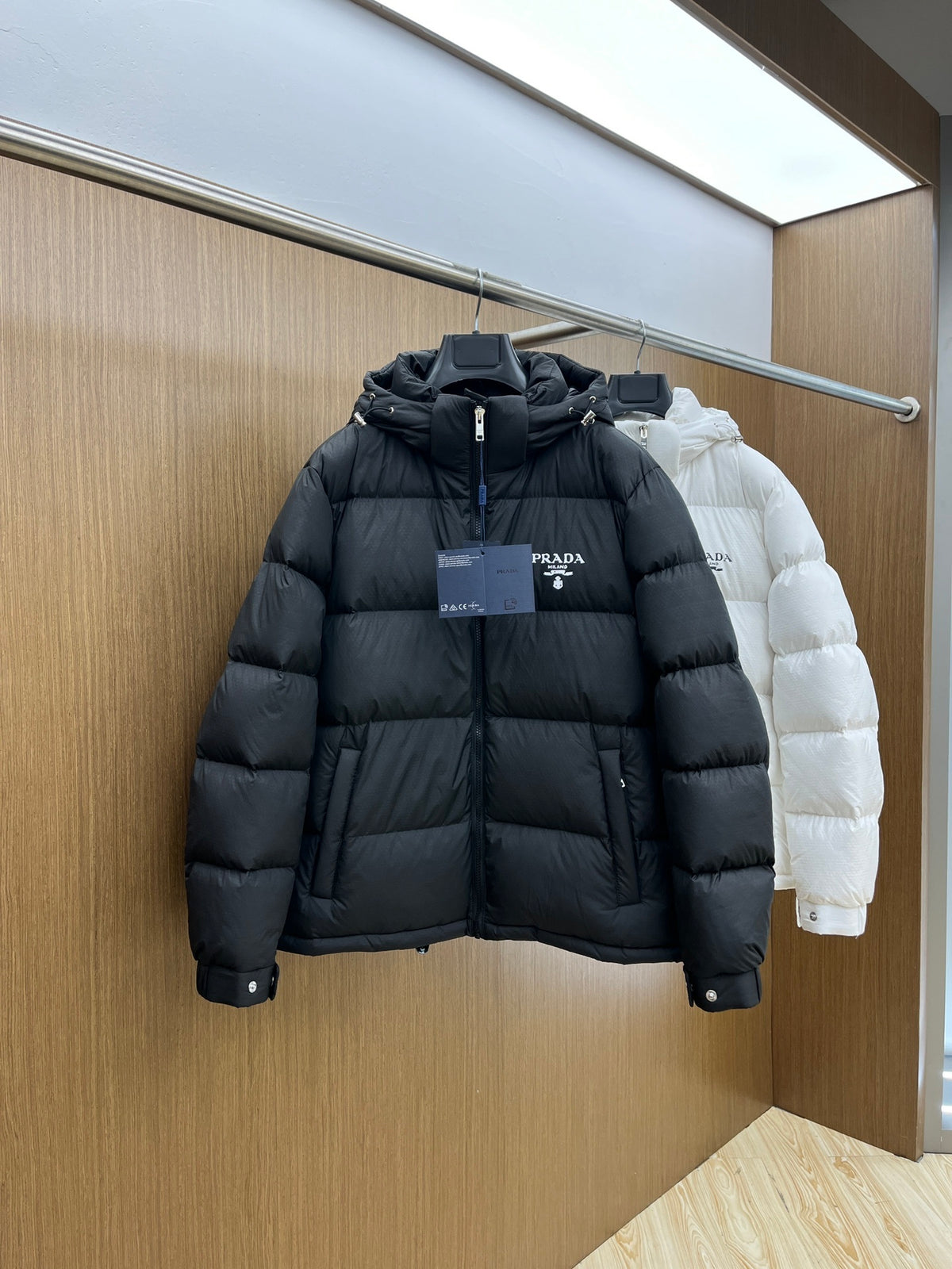 Prada Re-Nylon Embroidered Logo Hooded Down Puffer Jacket