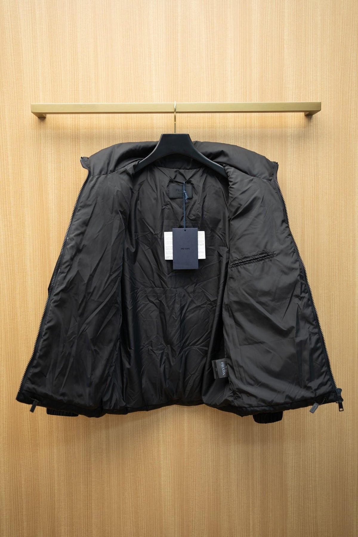 Prada Men's Stealth Black Re-Nylon Utility Cargo Down Jacket