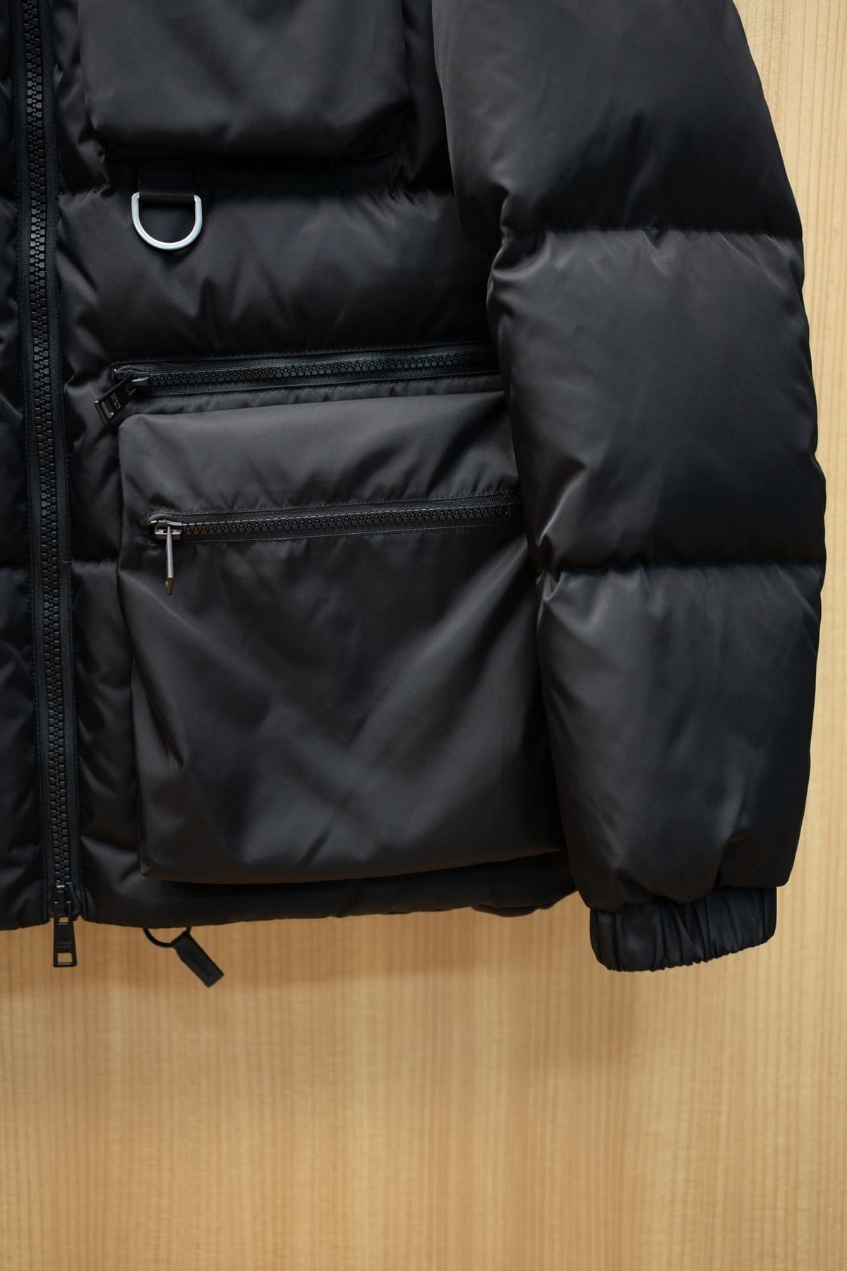 Prada Men's Stealth Black Re-Nylon Utility Cargo Down Jacket
