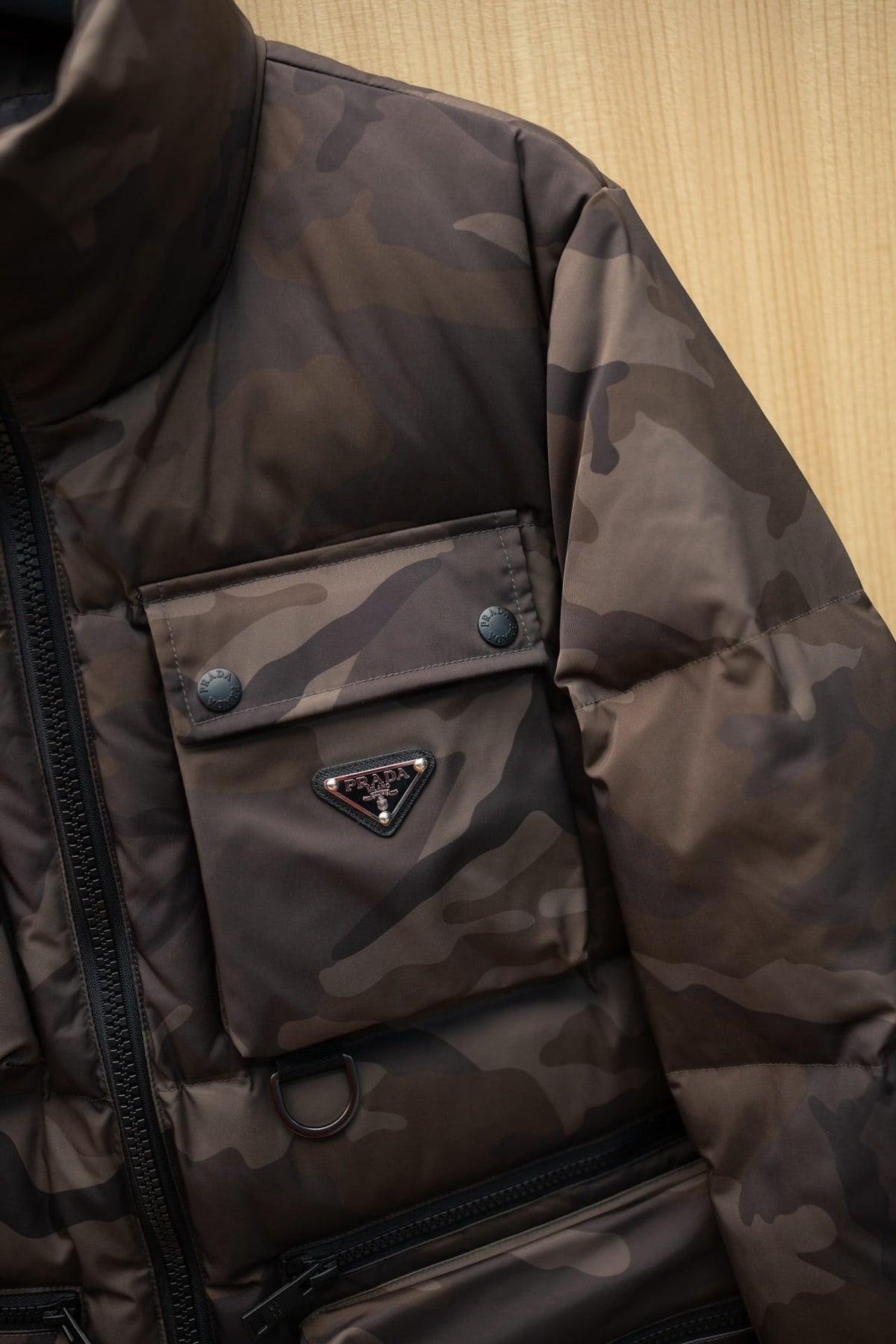 Prada Woodland Camouflage Re-Nylon Utility Cargo Down Jacket
