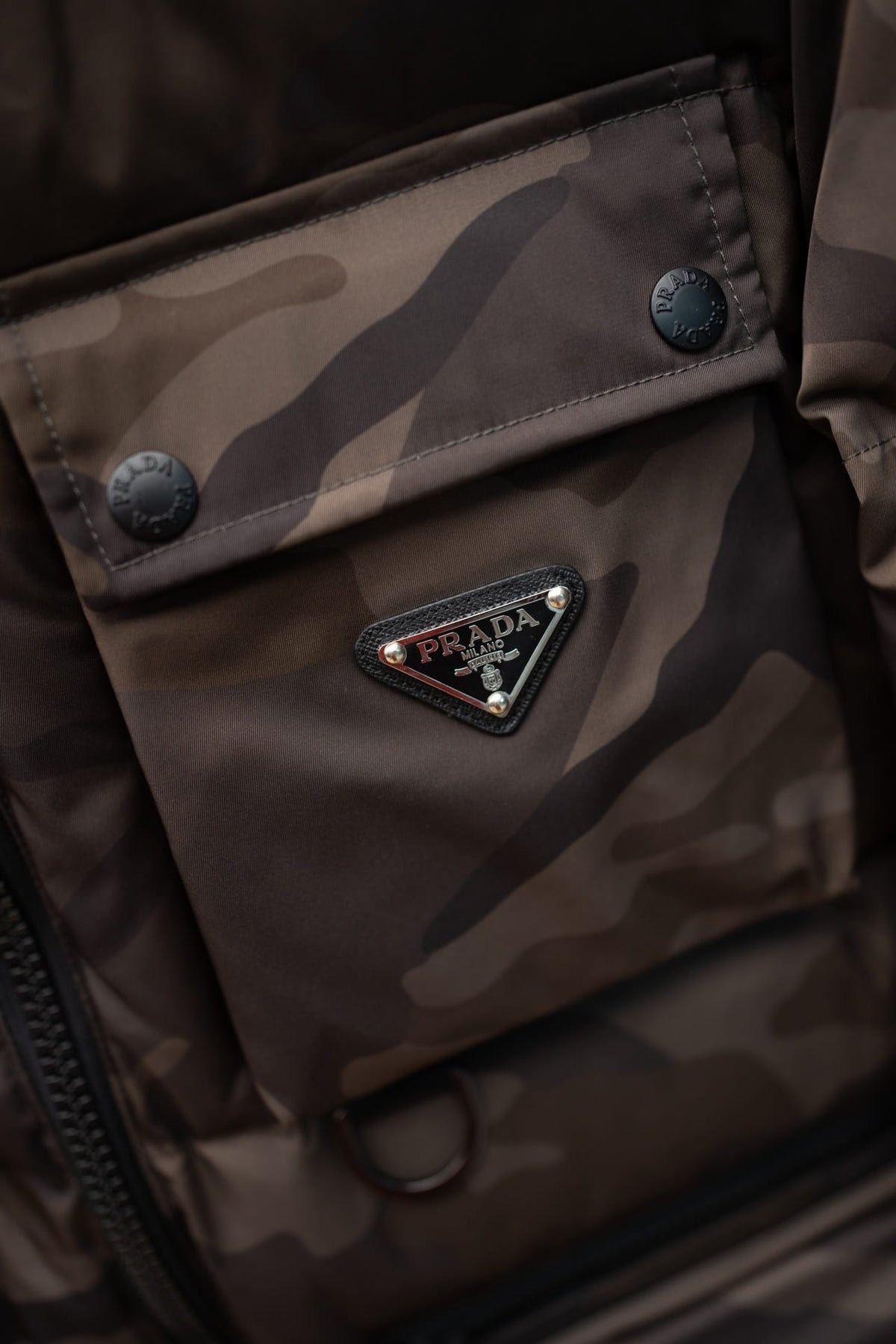 Prada Woodland Camouflage Re-Nylon Utility Cargo Down Jacket