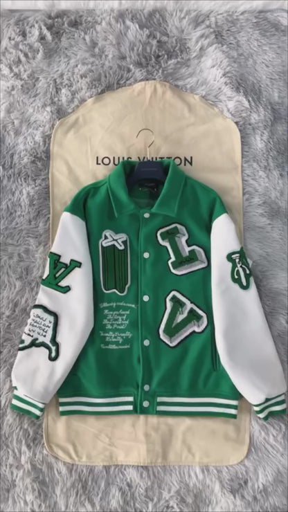 Louis Vuitton LV Leather Green Varsity Jacket