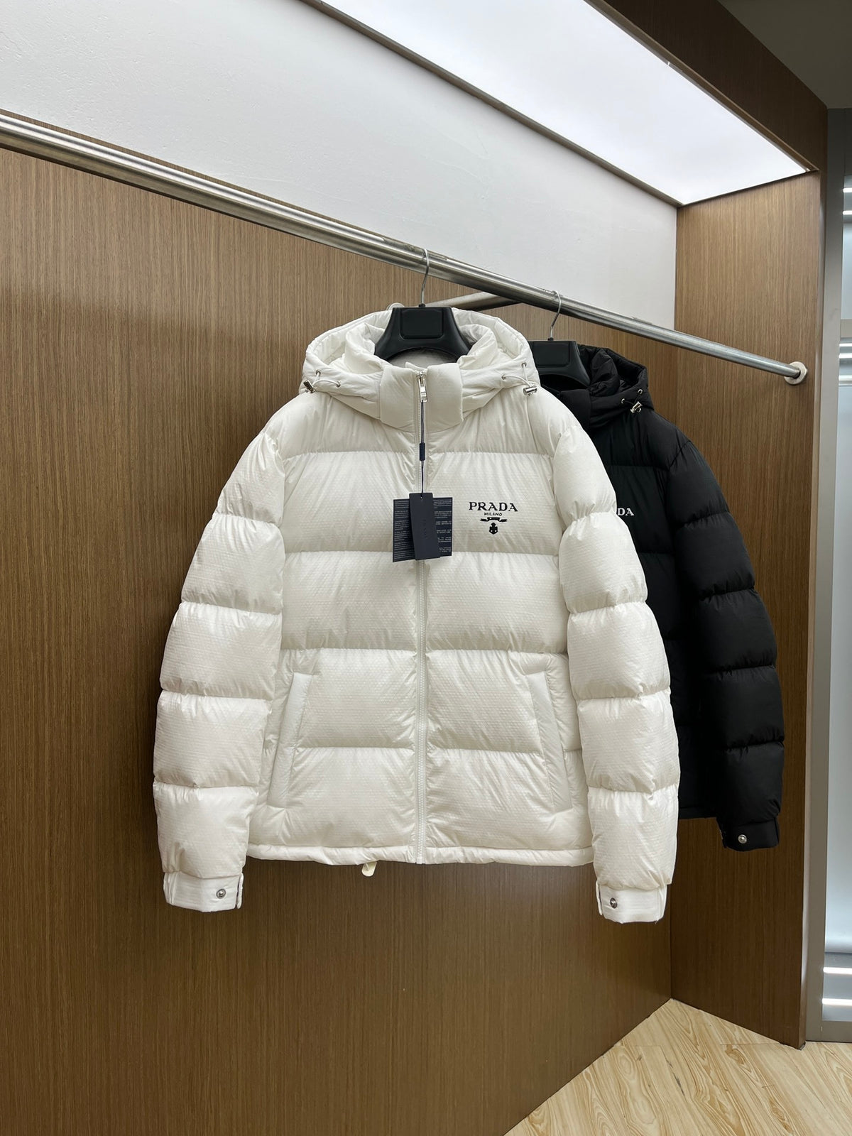 Prada Re-Nylon Embroidered Logo Hooded Down Puffer Jacket