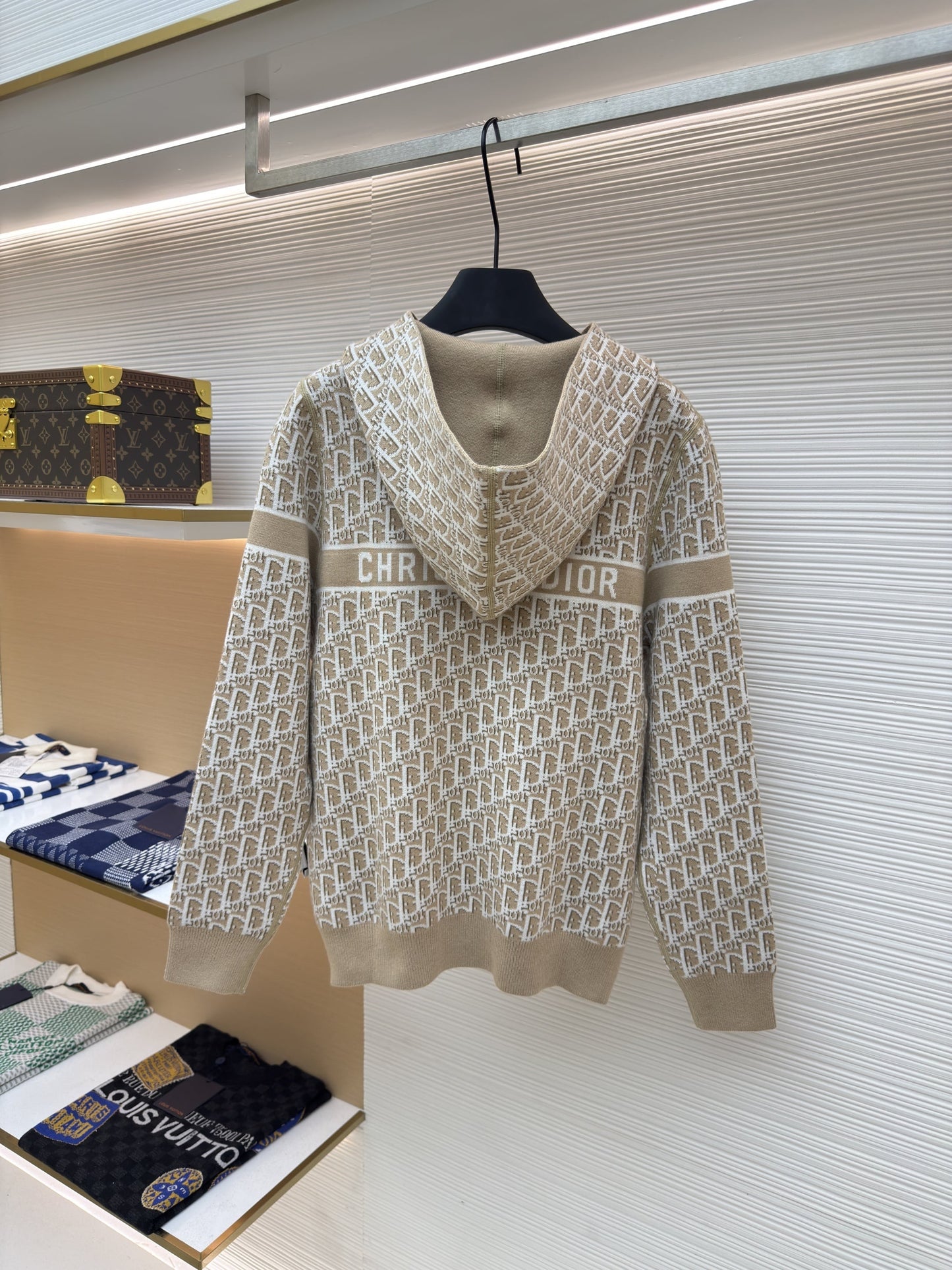 Dior Oblique Beige Reversible Zipped Cardigan with Hood