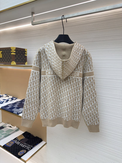 Dior Oblique Beige Reversible Zipped Cardigan with Hood