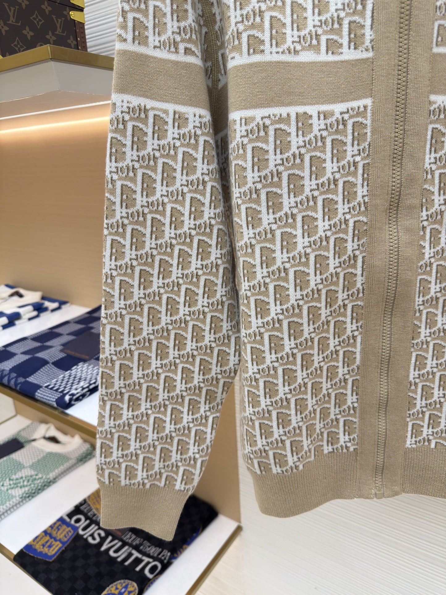 Dior Oblique Beige Reversible Zipped Cardigan with Hood