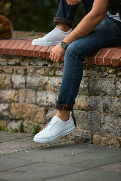 Men's White Leather Low-Top Trainer - Minimalist Style
