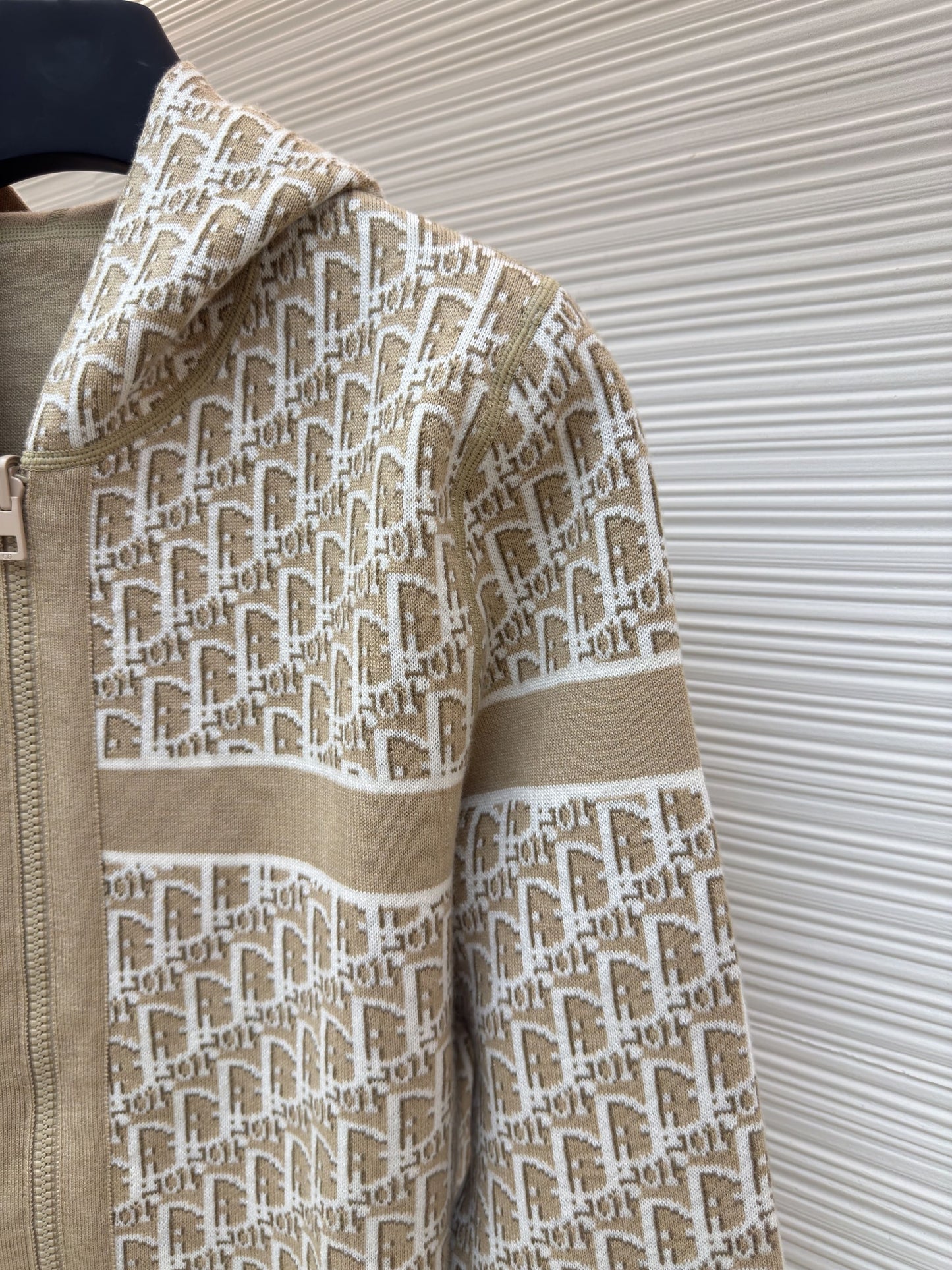 Dior Oblique Beige Reversible Zipped Cardigan with Hood