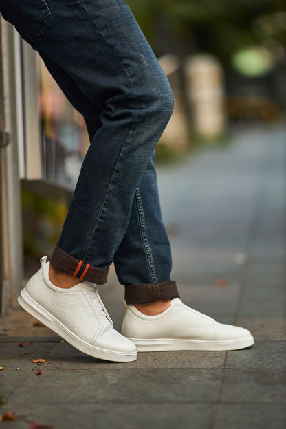 Men's White Leather Low-Top Trainer - Minimalist Style