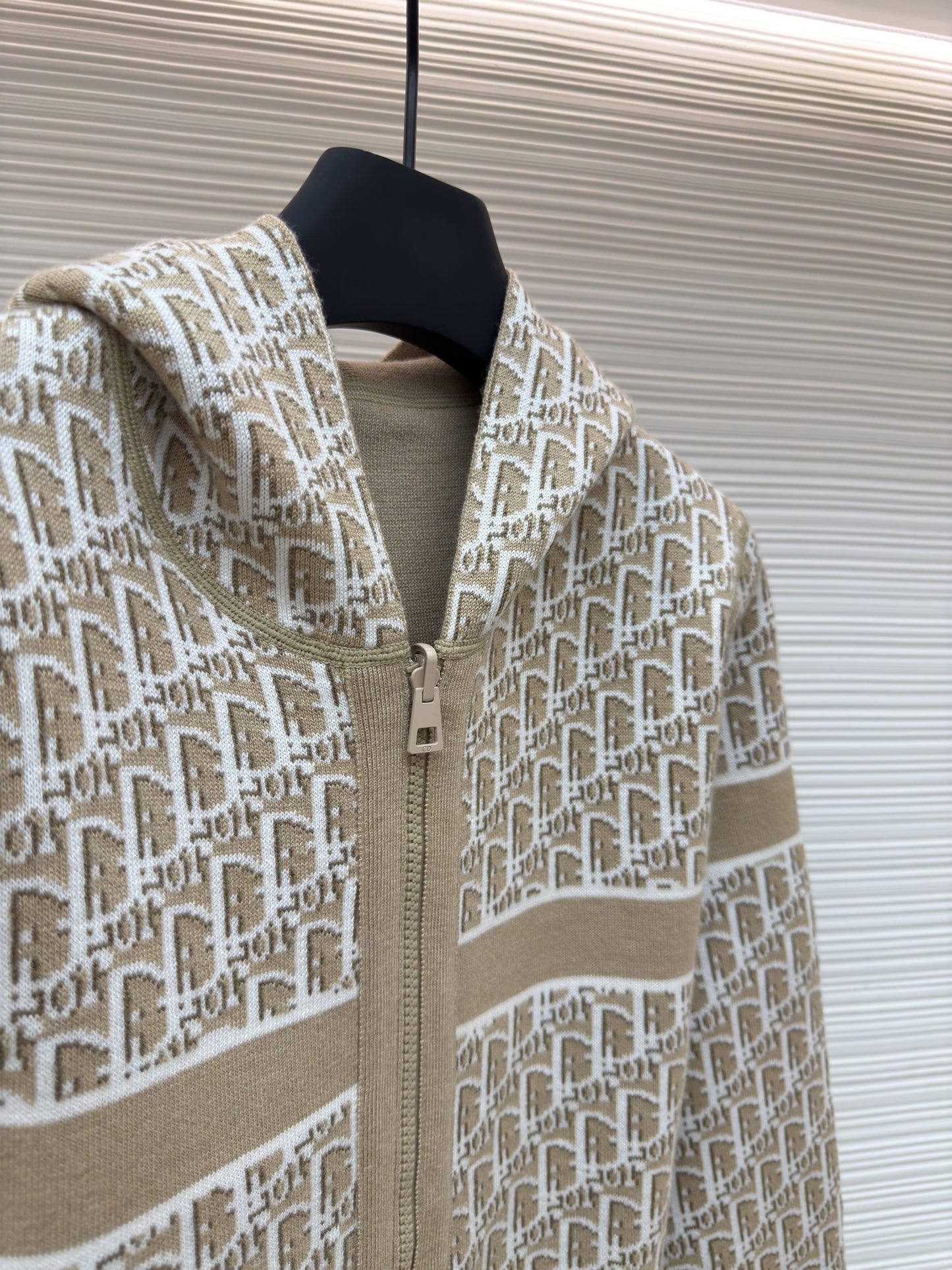 Dior Oblique Beige Reversible Zipped Cardigan with Hood