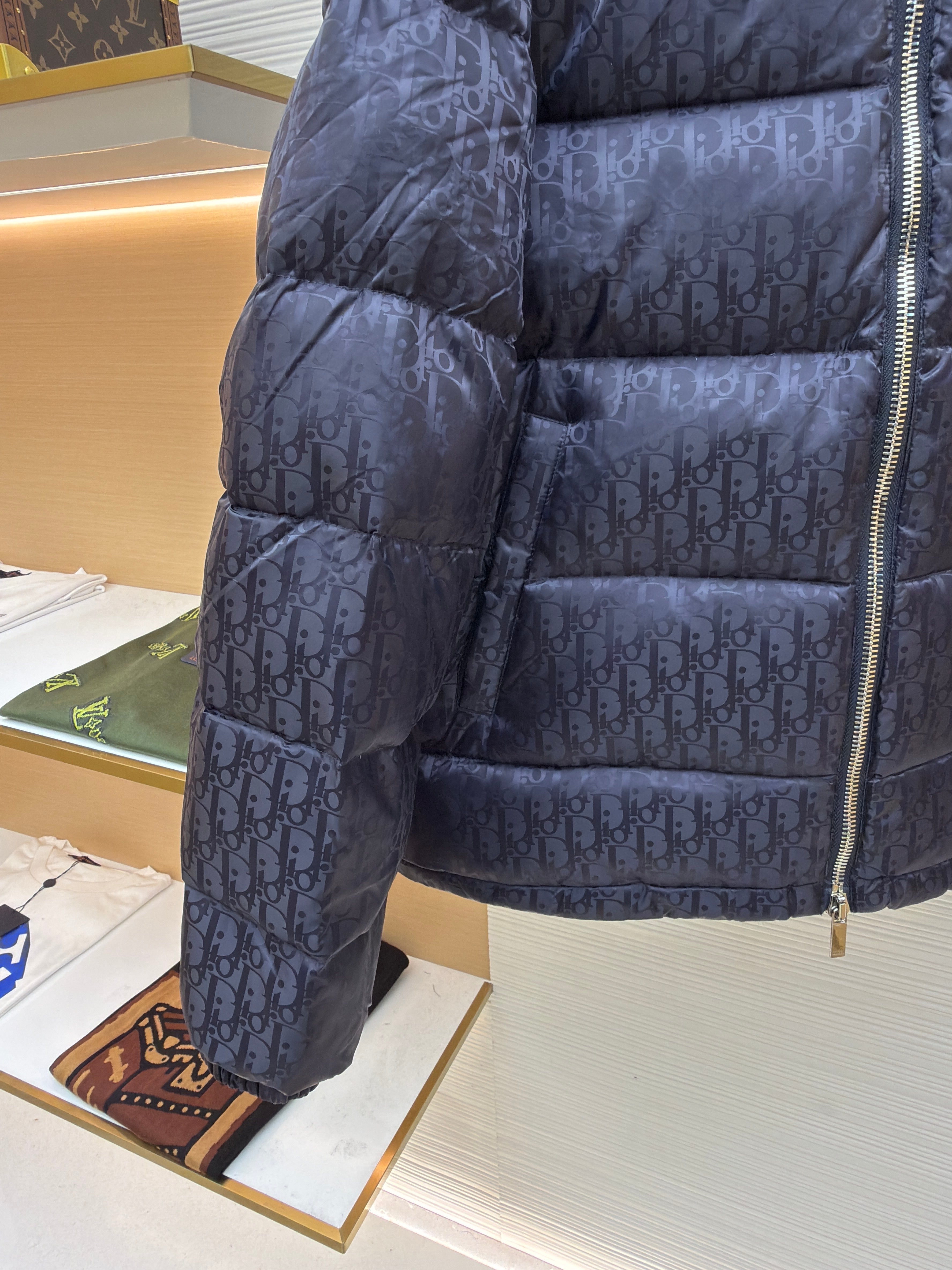 Dior Oblique Navy Blue Technical Jacquard Down Jacket – HolloShoe