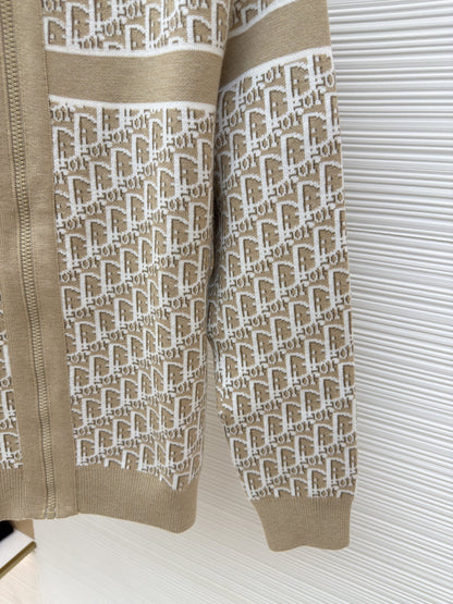 Dior Oblique Beige Reversible Zipped Cardigan with Hood