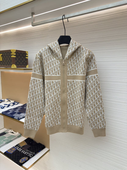 Dior Oblique Beige Reversible Zipped Cardigan with Hood