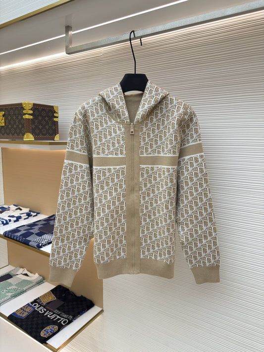 Dior Oblique Beige Reversible Zipped Cardigan with Hood