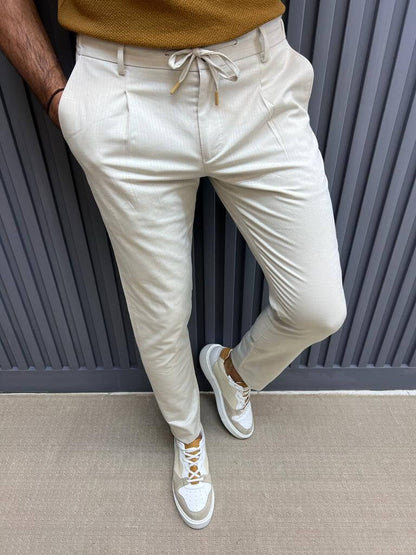 Elegant Rope Detail Beige Pants