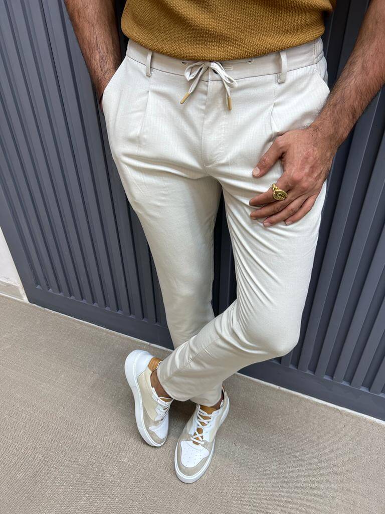 Elegant Rope Detail Beige Pants