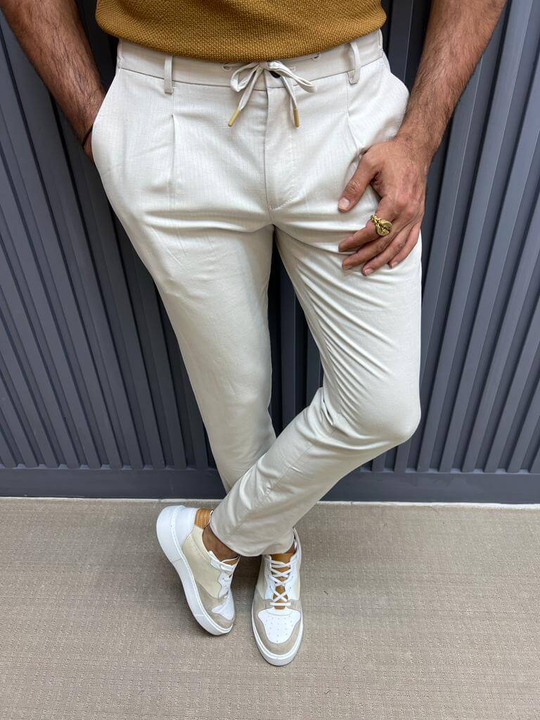 Elegant Rope Detail Beige Pants