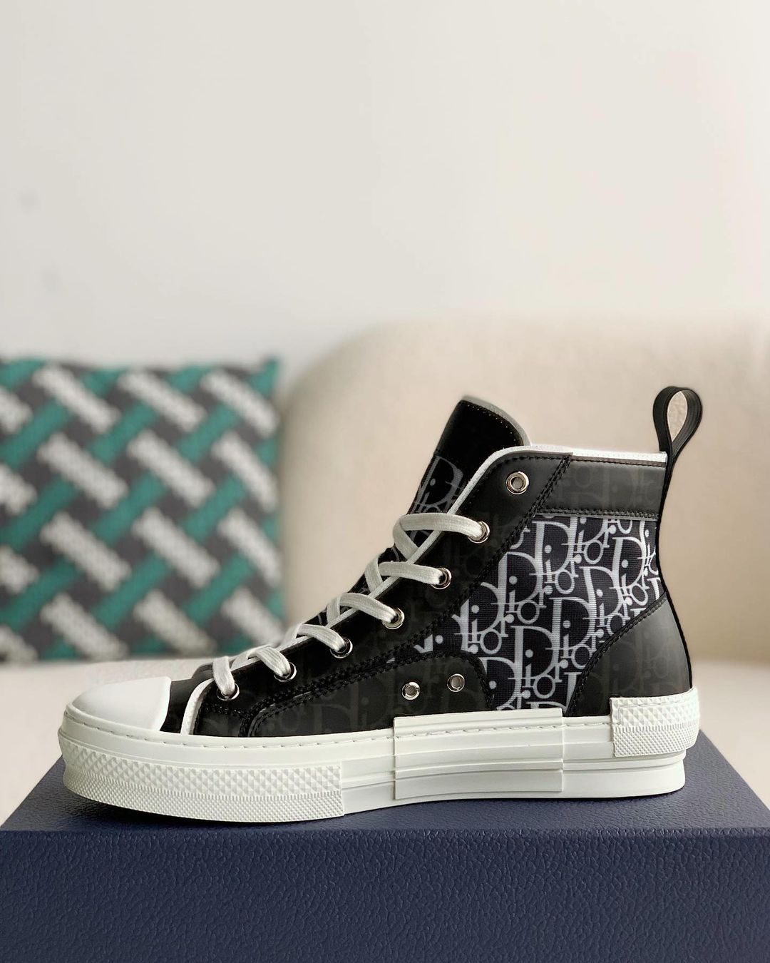 Dior B23 High-Top Sneaker in Black & White Dior Oblique Canvas 