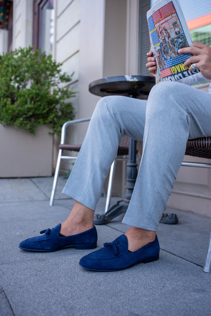 Suede Blue Tassel Loafers from Holloshoe