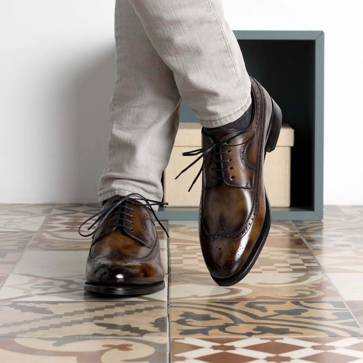 Bespoke Brown Patina Longwing Blucher Oxfords