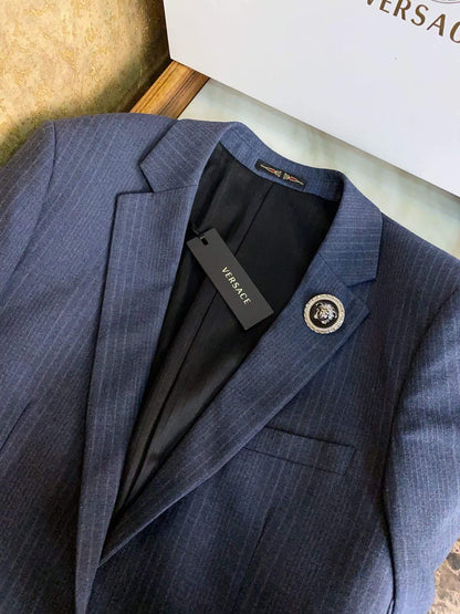 Versace Pinstripe Navy Suit