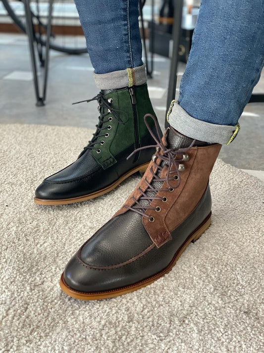 Brown & Green Suede Boots