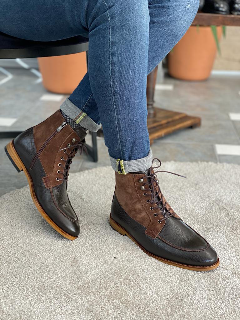 Brown & Green Suede Boots