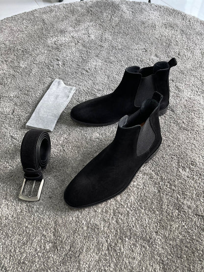 Black Suede Leather Chelsea Boots