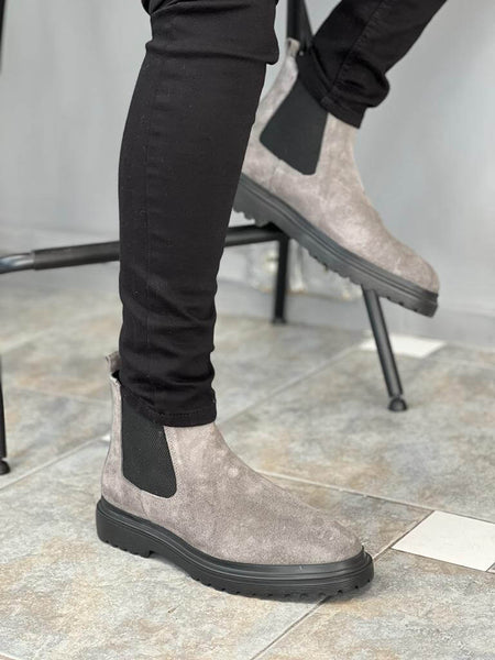 grey suede dress boots Stylish and Durable Gray Suede Chelsea Boots
