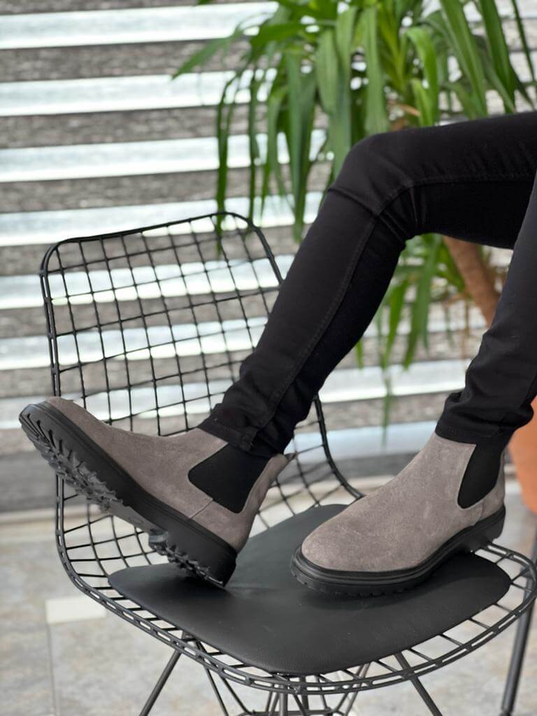 Gray Suede Chelsea Boots