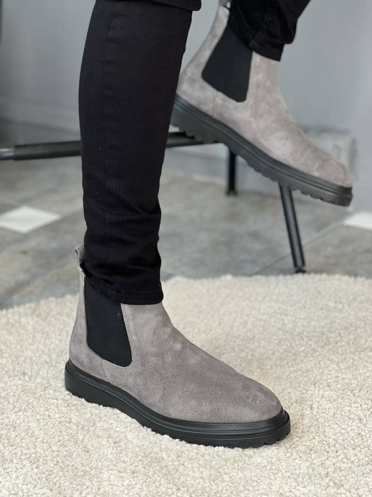 Stylish and Durable Gray Suede Chelsea Boots - 100% Leather â Hollo Shoe