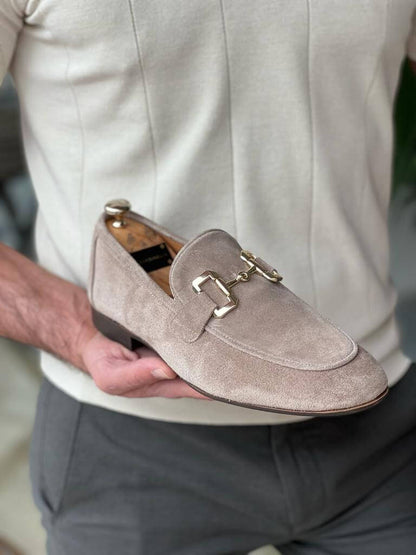 Beige Suede Snaffle Loafers - Perfect for Jeans and Suits with Socks