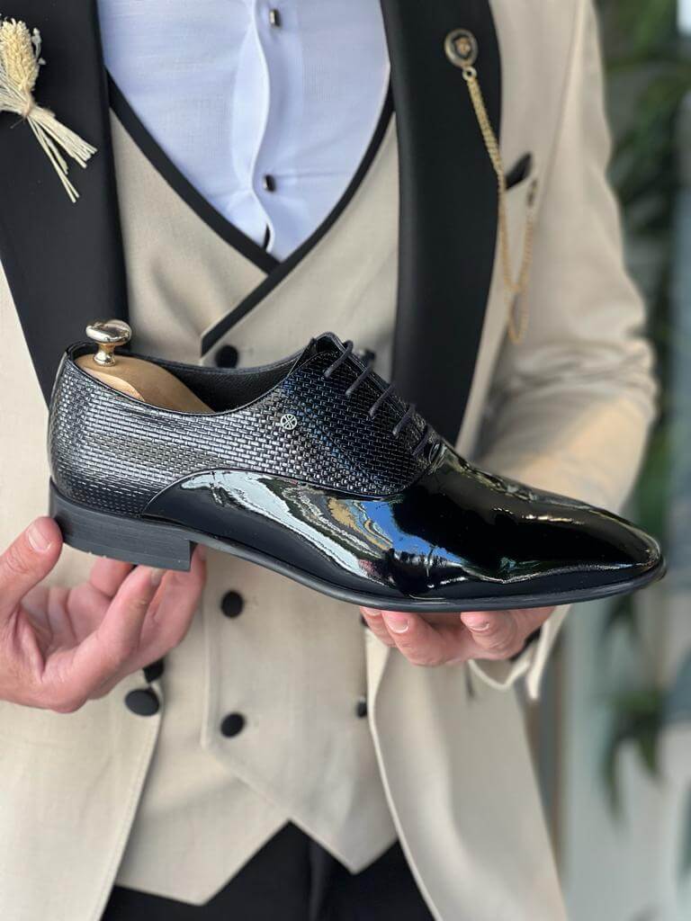 Shiny Textured Black Leather Oxfords for Formal & Special Occasions 41 Shiny Textured Black Leather Oxfords for Formal & Special Occasions 41