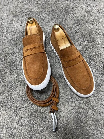 Tan Suede Penny Slip-On
