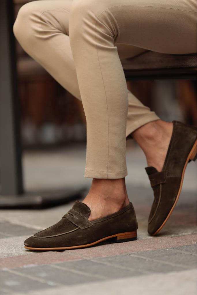 Suede Khaki Penny Loafers