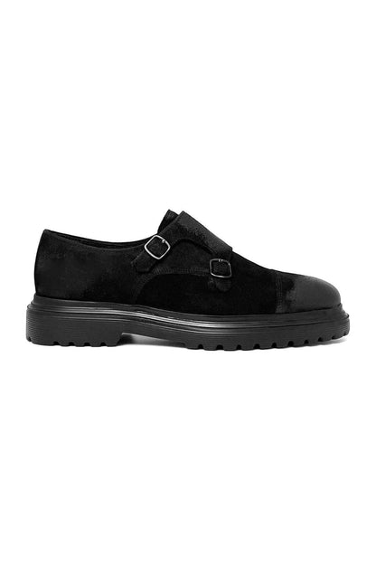 Suede Black Double Monk Strap Shoe