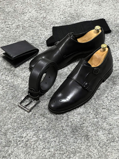 Classic Black Double Monk Strap Shoe