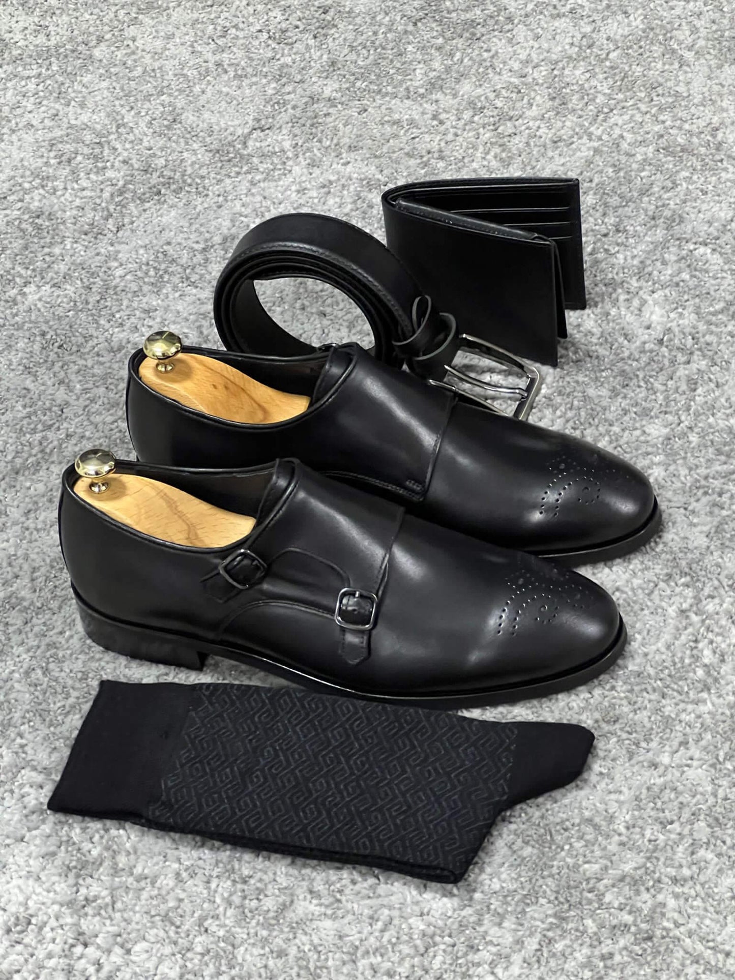 Classic Black Double Monk Strap Shoe