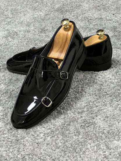 Glänzende schwarze Monk Strap Loafer