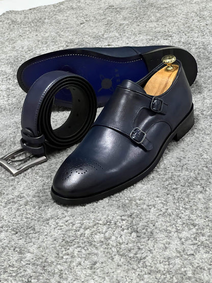 HolloMen Double Monk Strap Marineblauer Schuh