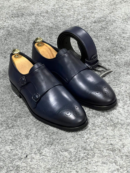 HolloShoe Double Monk Strap Navy Blue Shoe