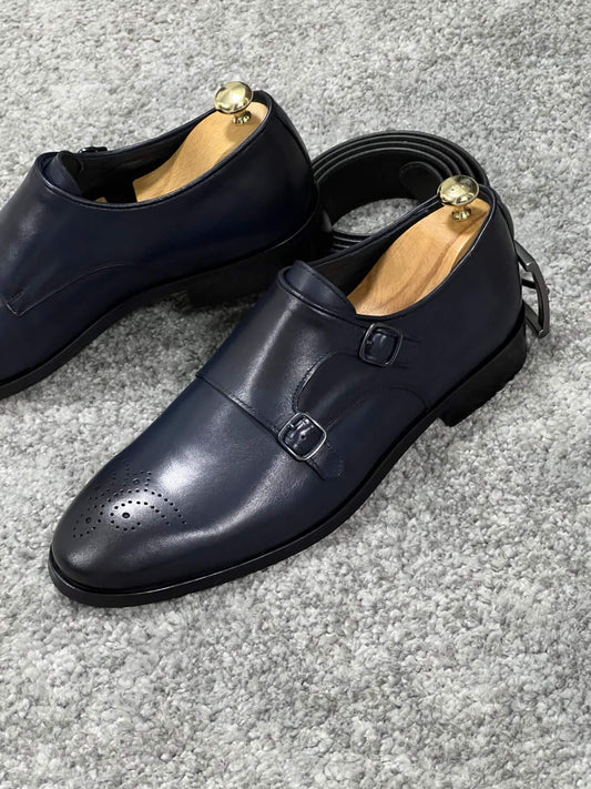 HolloShoe Double Monk Strap Navy Blue Shoe