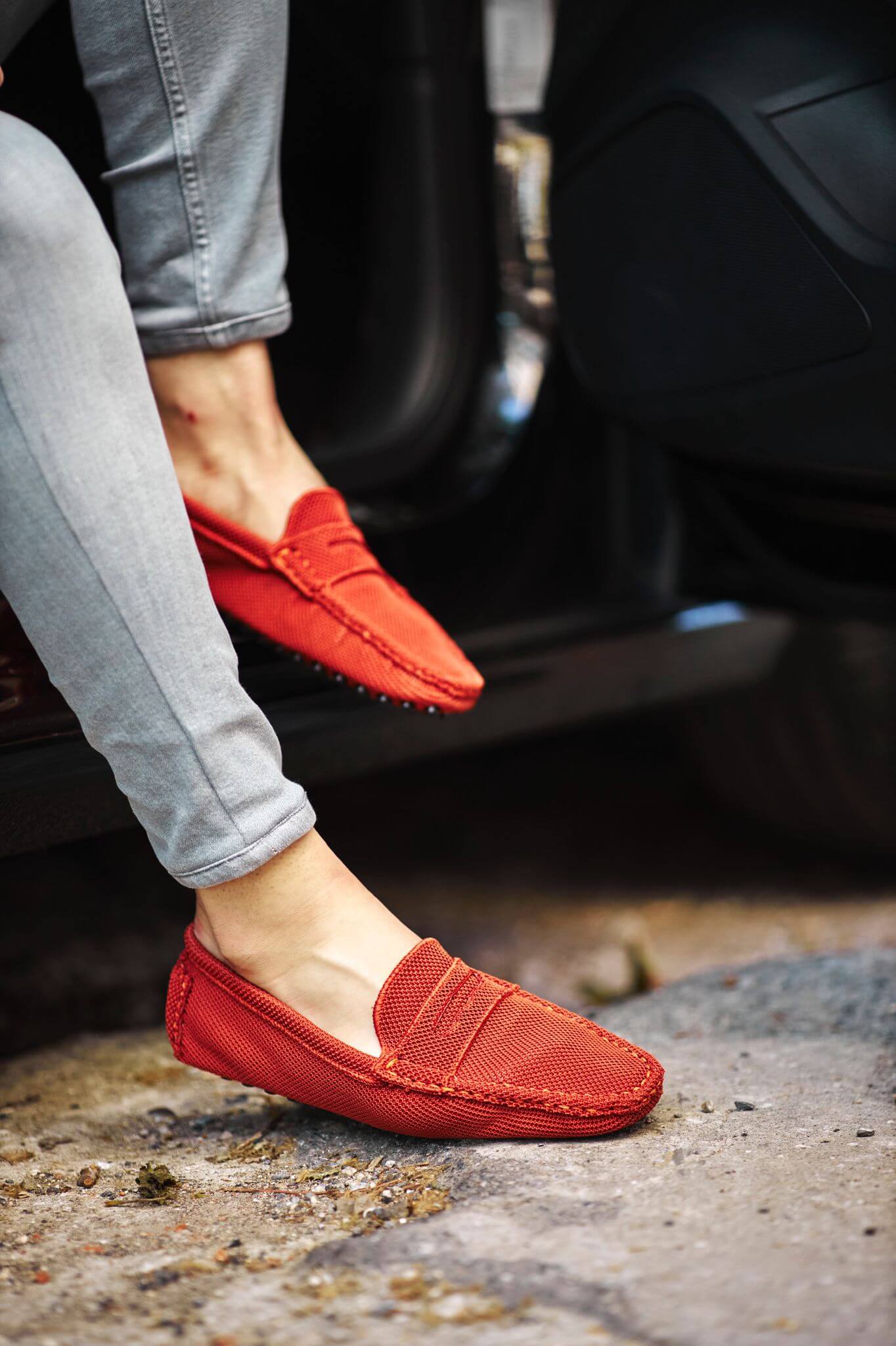 A Tile Knitwear Loafer on display.